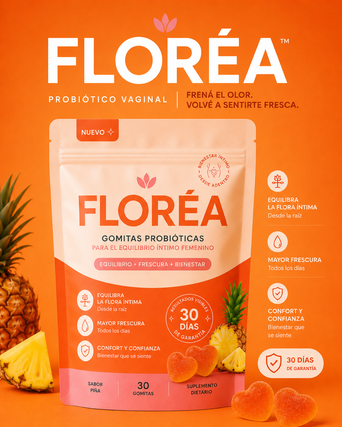 FLORÉA™ PROBIÓTICO VAGINAL | FRENÁ EL OLOR. VOLVÉ A SENTIRTE FRESCA.