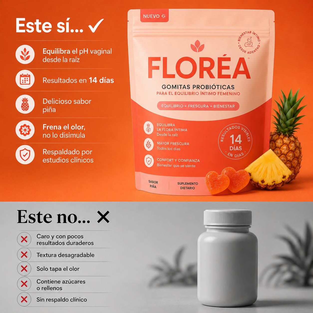 FLORÉA™ PROBIÓTICO VAGINAL | FRENÁ EL OLOR. VOLVÉ A SENTIRTE FRESCA.