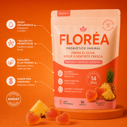 FLORÉA™ PROBIÓTICO VAGINAL | FRENÁ EL OLOR. VOLVÉ A SENTIRTE FRESCA.